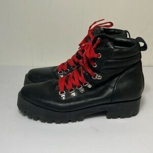 Steve Madden Buzzer Lace-Up Leather Hiker Boot with Red Lace goth grundge 9.5